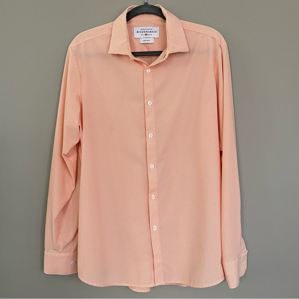 Mizzen + Main Orange Checkered Leeward Shirt, L (Trim Fit)